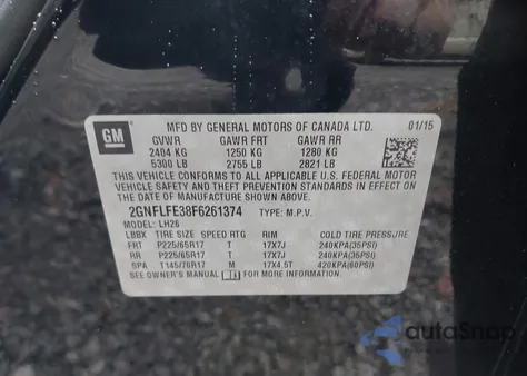 2015 Chevrolet Equinox 1Lt z USA, uszkodzony, nr VIN 2GNFLFE38F6261374